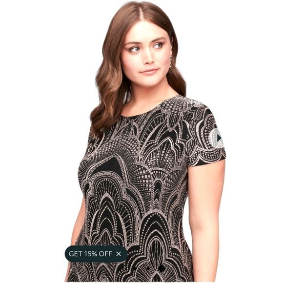 Torrid Plus Size Rose Gold Glitter Motif Print Mini Dress. SIZE 2X - Picture 6 of 14